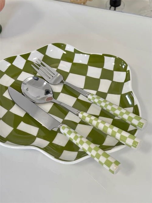 6 - Pack Modern Checkered Flatware Sets ( $4 / count ) - mosswell.us