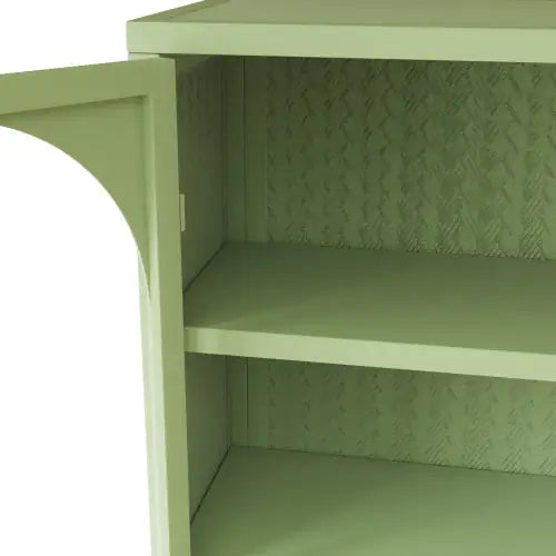 Glass Door Modern Two-door Wall Cabinet, Wall Cabinet With Characteristic Woven Pattern, Green Unavailable Platforms- Temu