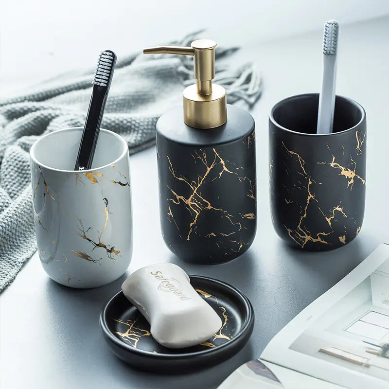Ceramic Bathroom Vanity Set with Marble Pattern