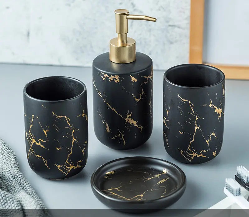 Ceramic Bathroom Vanity Set with Marble Pattern