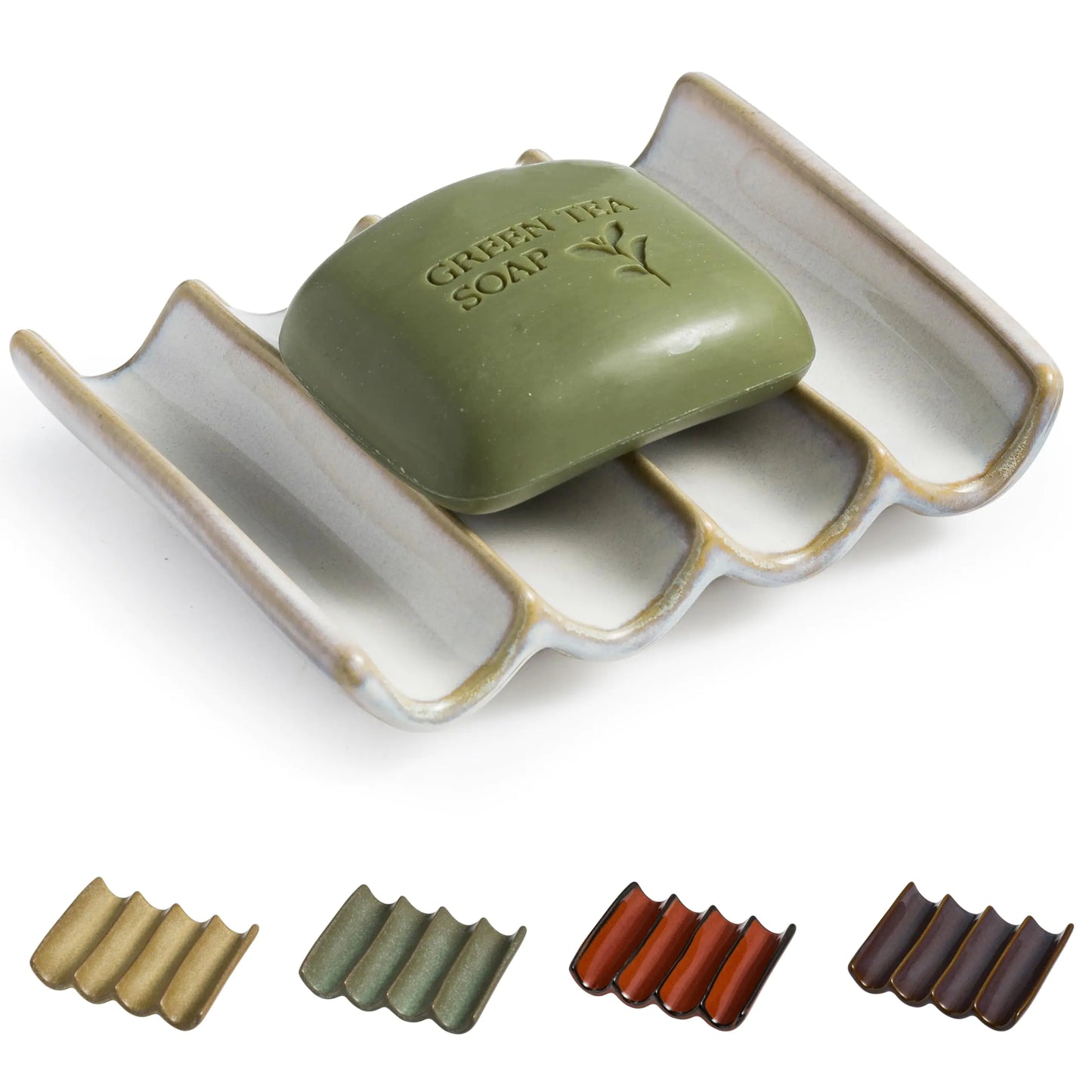 Cormomu Soap Dish with Self Drain Fluted Design Bar Soap Holder for Bathroom Japanese Soap Tray for Shower Bathroom and Kitchen Sink Organizer Ceramic Soap Saver Lift Soap Keep Dry White