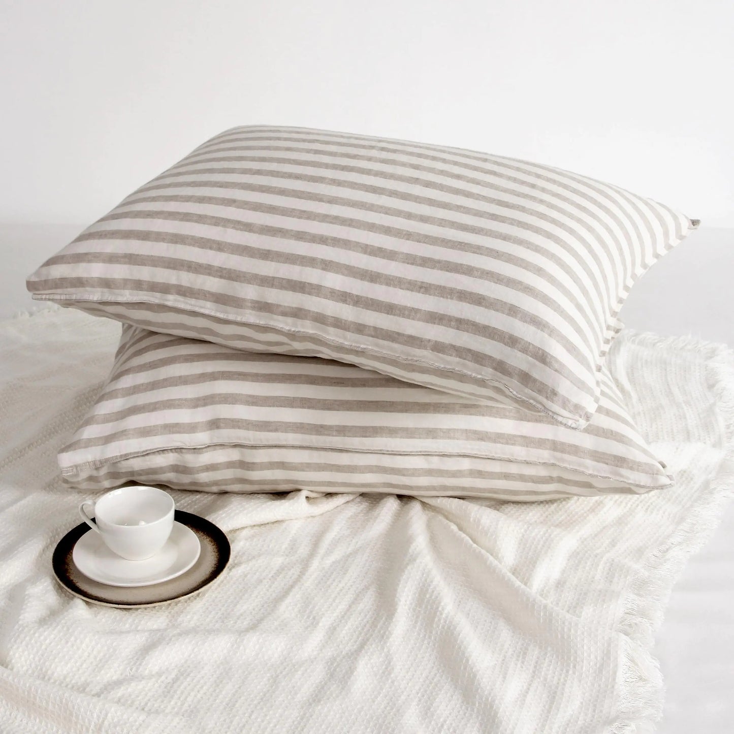 L Linen World Striped Linen Pillow Cases Set of 220"x30" Standard/Queen Size100% French Natural Flax Soft Linen PillowcasesNatural Stripe