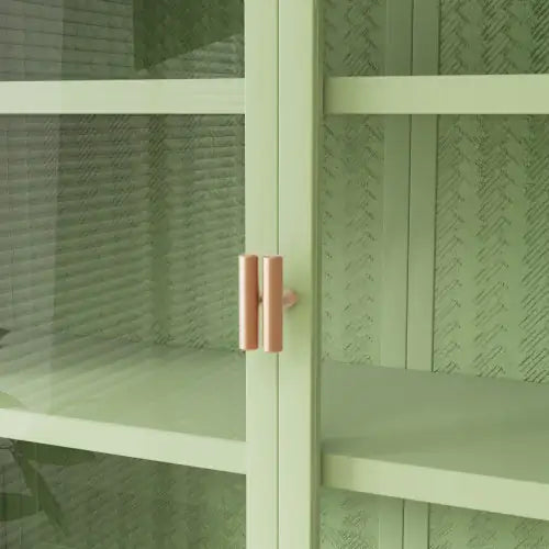 Glass Door Modern Two-door Wall Cabinet, Wall Cabinet With Characteristic Woven Pattern, Green Unavailable Platforms- Temu
