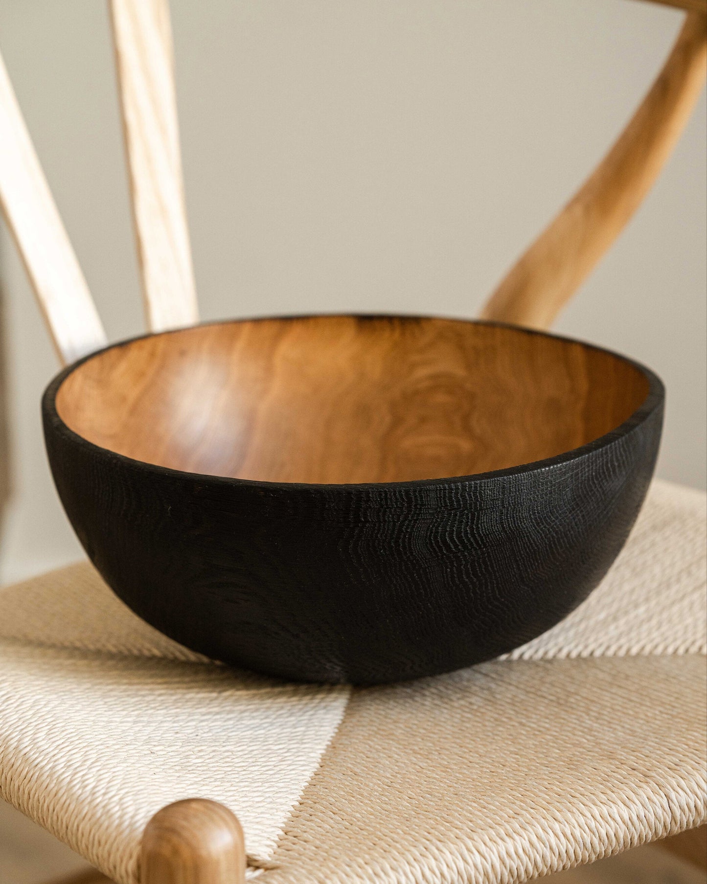 Hand Carved Large Half Charred Wooden Bowl