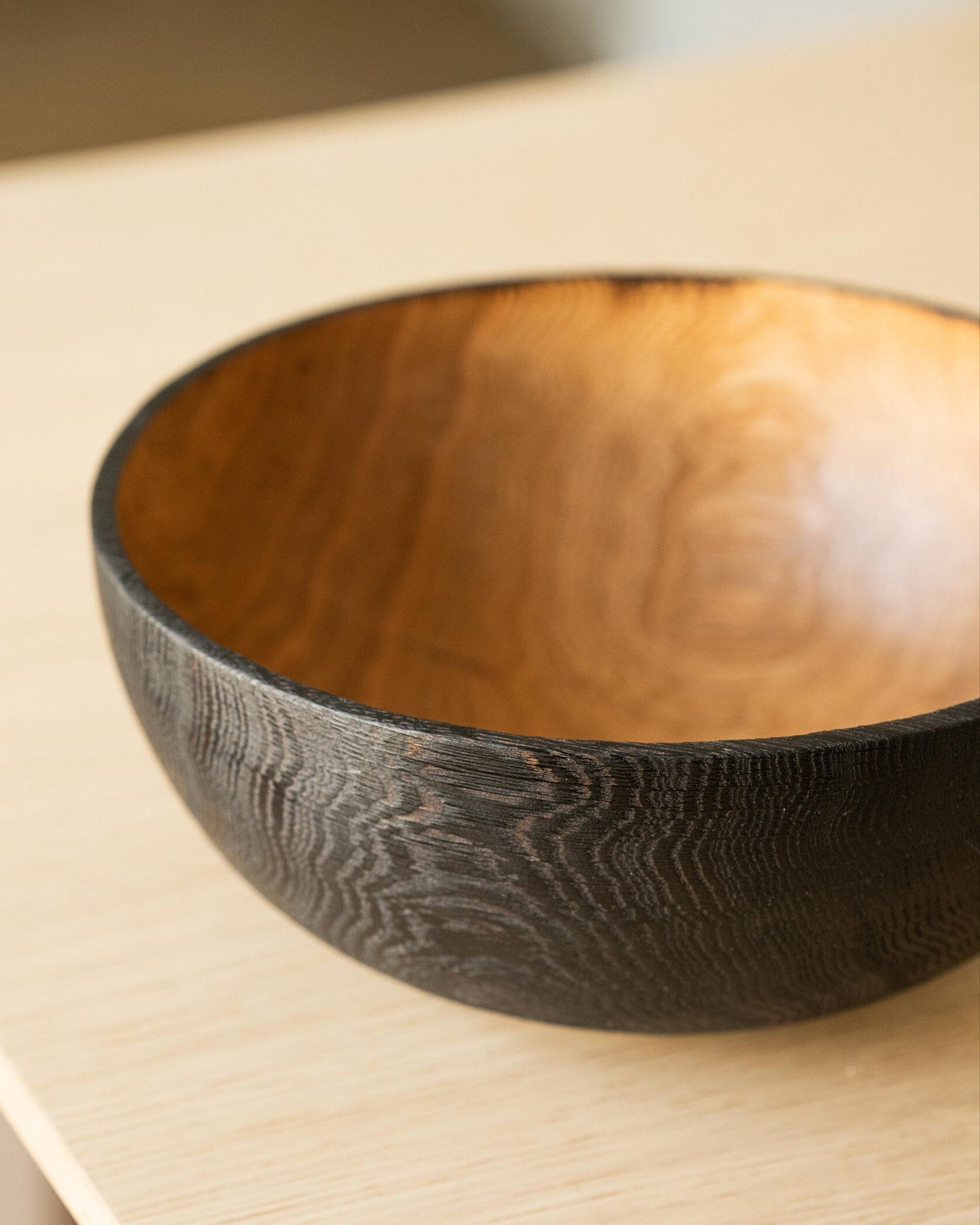 Hand Carved Large Half Charred Wooden Bowl