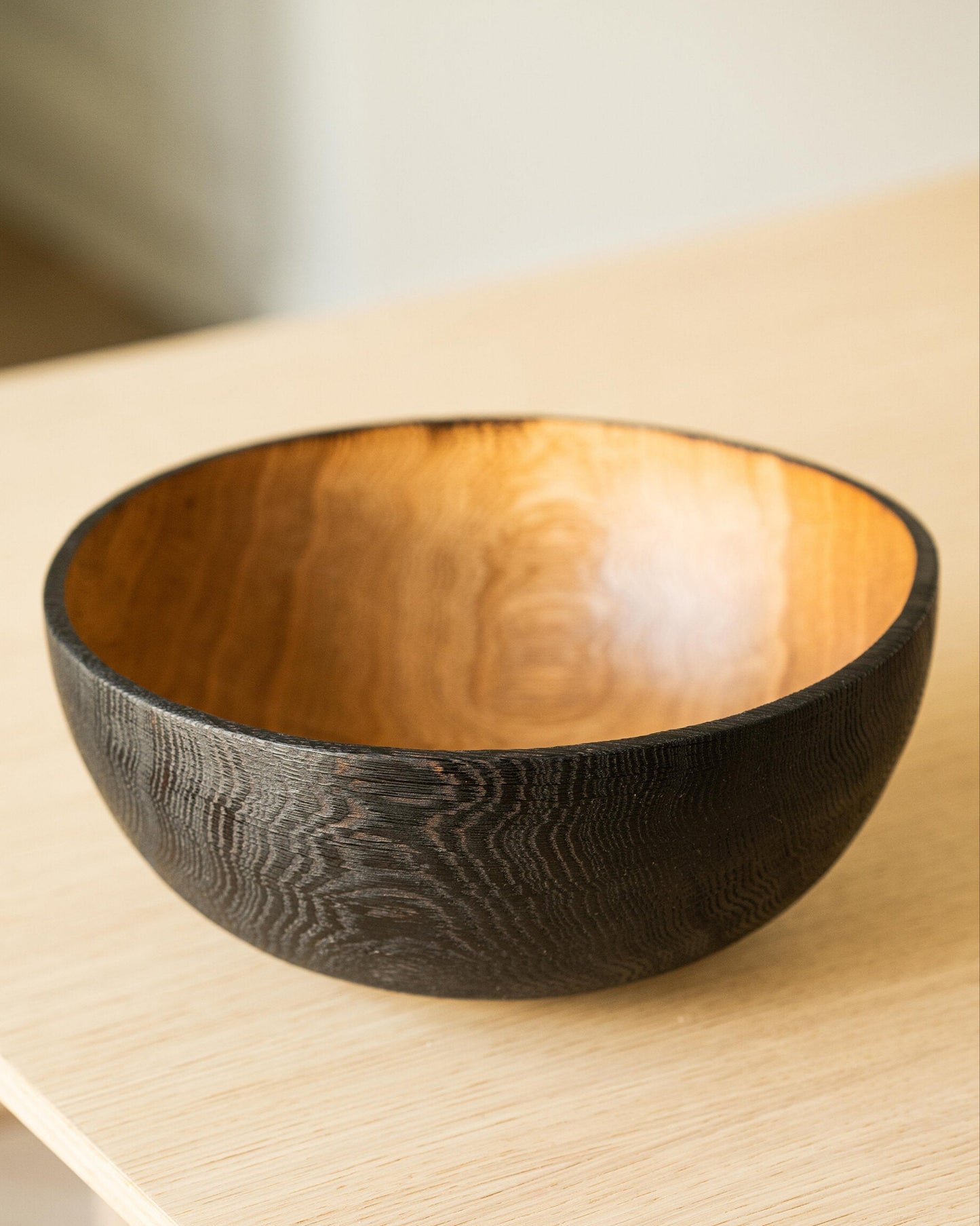 Hand Carved Large Half Charred Wooden Bowl
