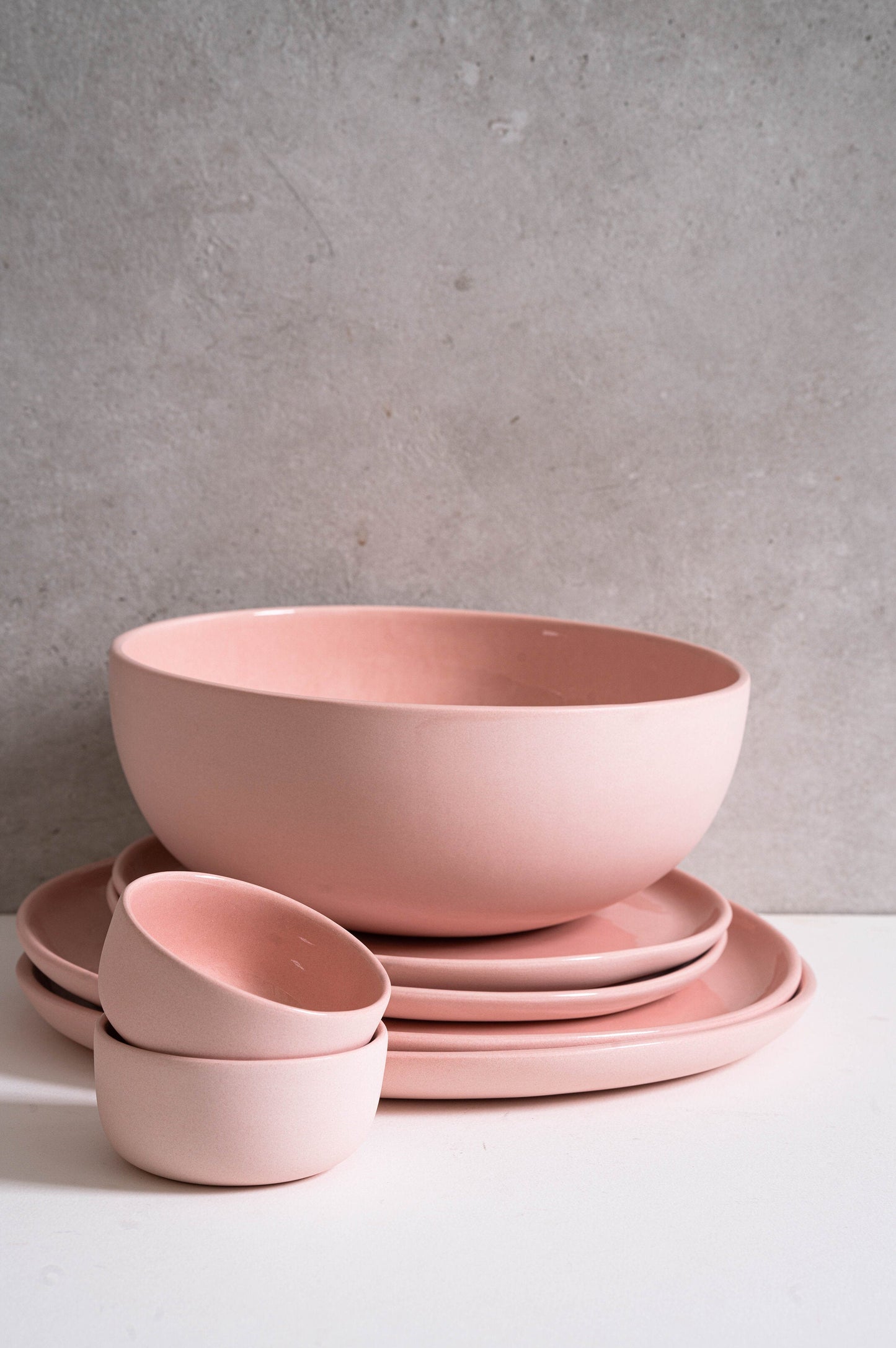Handmade Porcelain Salad Serving Bowl - Powder Pink