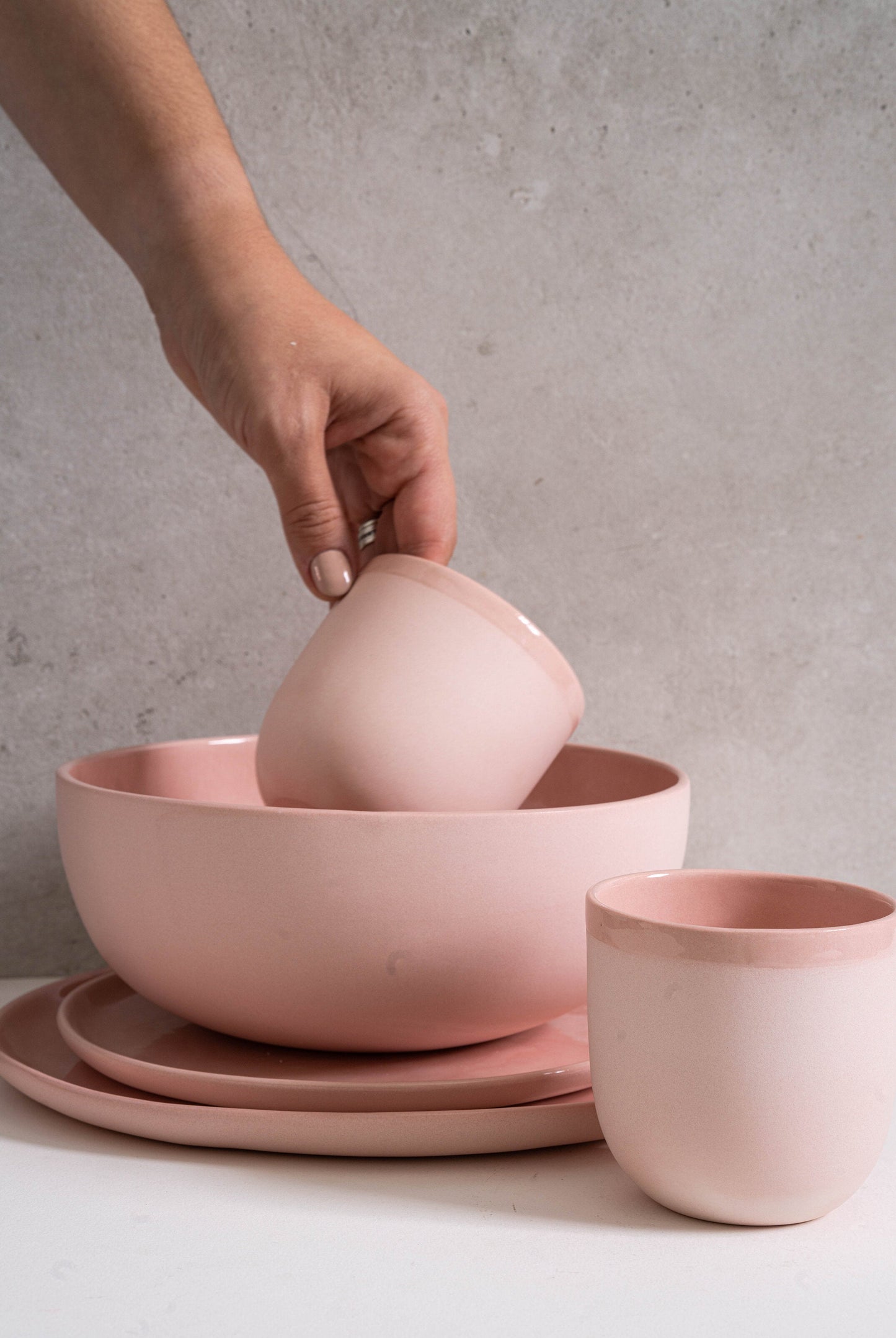 Handmade Porcelain Salad Serving Bowl - Powder Pink