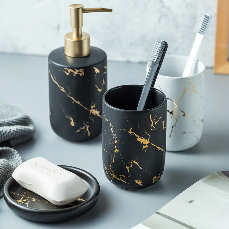 Ceramic Bathroom Vanity Set with Marble Pattern