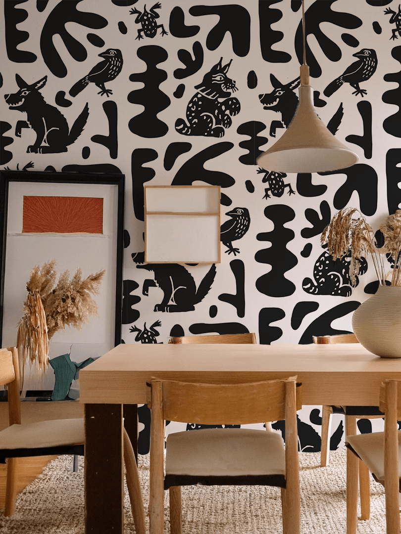 Abstract Animales Wallpaper, white & black - mosswell.us