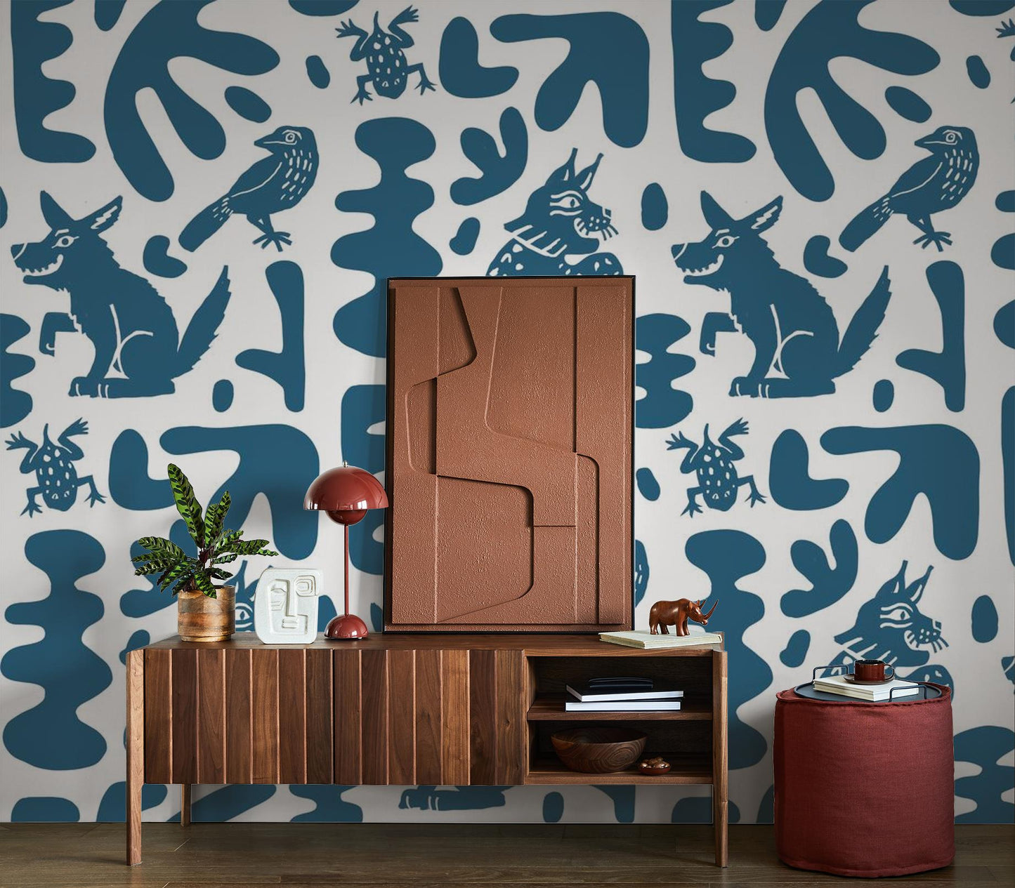 Abstract Animales Wallpaper, white & blue - mosswell.us