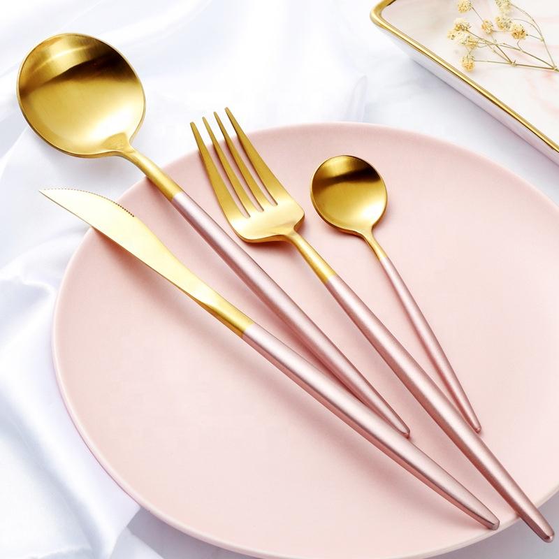 Altin 4 Piece Flatware Set - Pink and Gold - mosswell.us