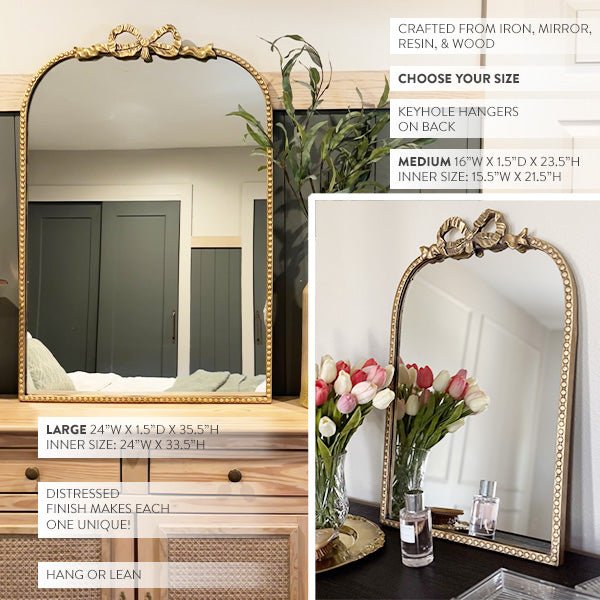 Antique Gold Bow Mirror, Choose Your Size - mosswell.us