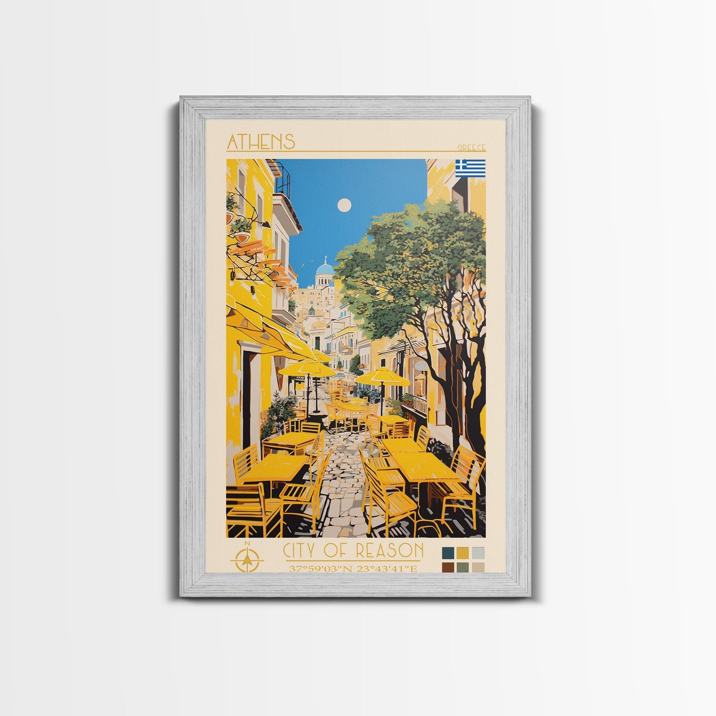 Athens Greece Travel Poster Framed Canvas Print, Midcentury Modern Art, Pop Art Wall Decor, Home Decor, Vacation Gift, Living Room Art - mosswell.us