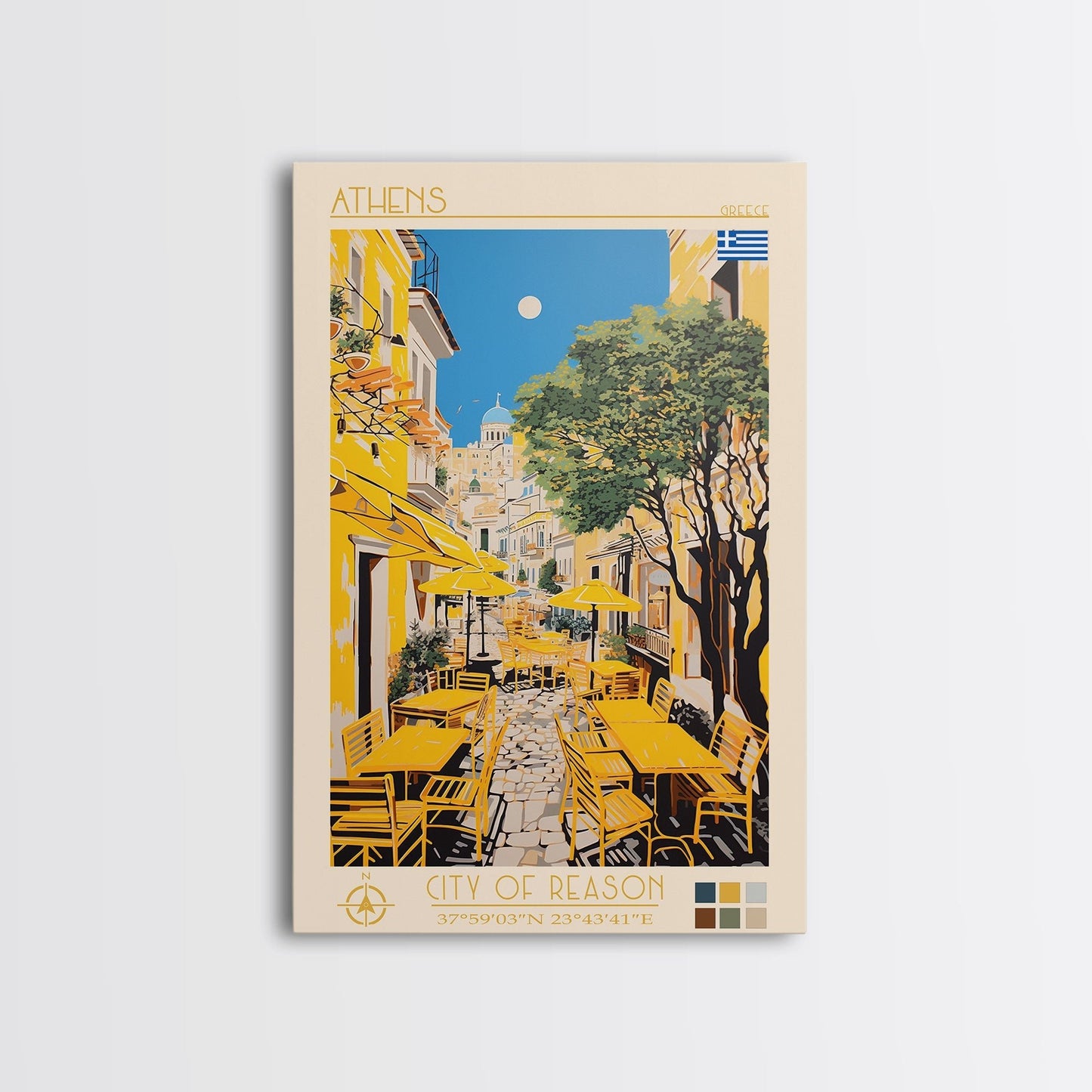 Athens Greece Travel Poster Framed Canvas Print, Midcentury Modern Art, Pop Art Wall Decor, Home Decor, Vacation Gift, Living Room Art - mosswell.us