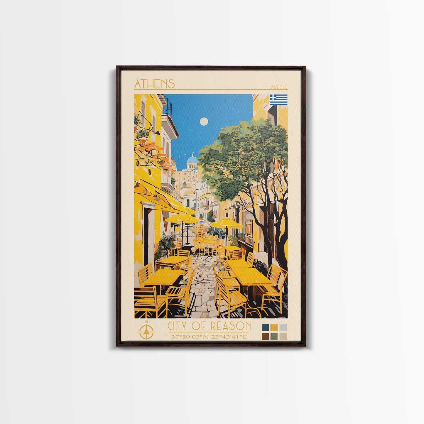 Athens Greece Travel Poster Framed Canvas Print, Midcentury Modern Art, Pop Art Wall Decor, Home Decor, Vacation Gift, Living Room Art - mosswell.us