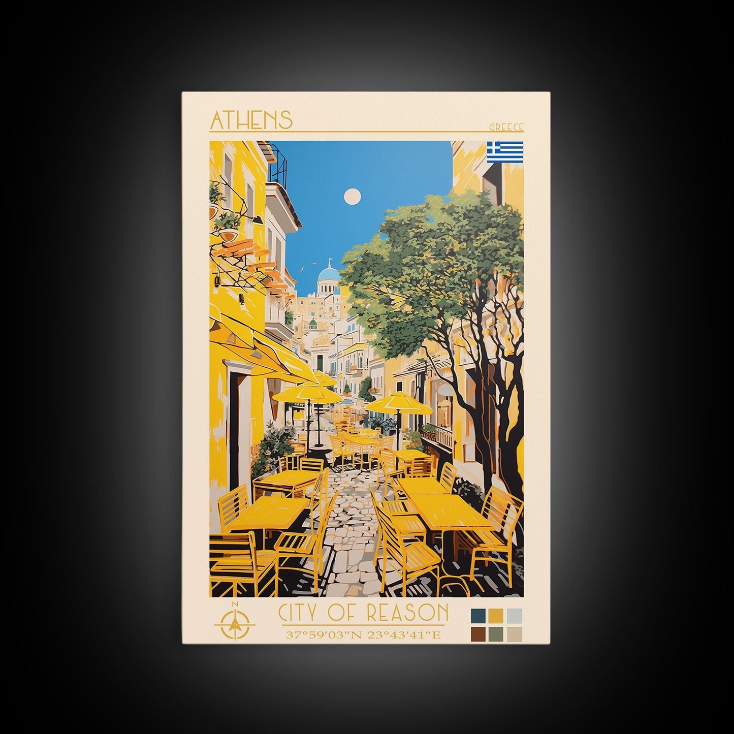 Athens Greece Travel Poster Framed Canvas Print, Midcentury Modern Art, Pop Art Wall Decor, Home Decor, Vacation Gift, Living Room Art - mosswell.us
