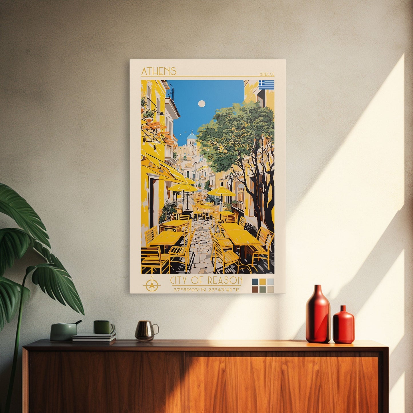 Athens Greece Travel Poster Framed Canvas Print, Midcentury Modern Art, Pop Art Wall Decor, Home Decor, Vacation Gift, Living Room Art - mosswell.us