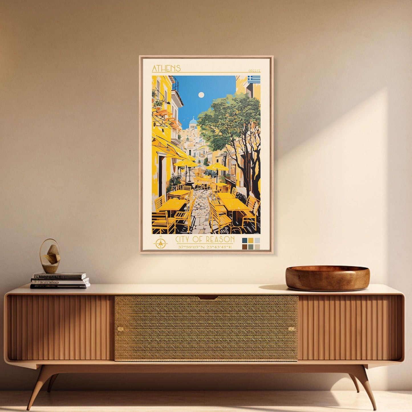 Athens Greece Travel Poster Framed Canvas Print, Midcentury Modern Art, Pop Art Wall Decor, Home Decor, Vacation Gift, Living Room Art - mosswell.us