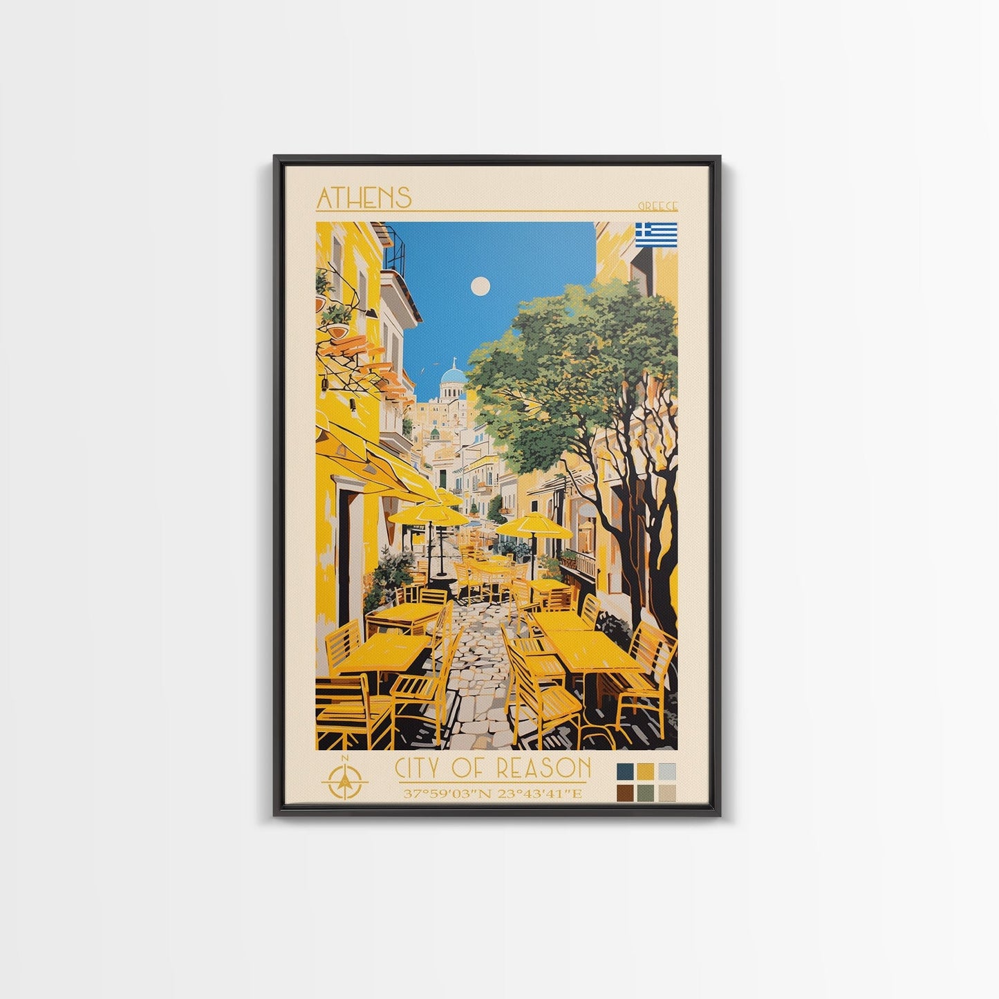 Athens Greece Travel Poster Framed Canvas Print, Midcentury Modern Art, Pop Art Wall Decor, Home Decor, Vacation Gift, Living Room Art - mosswell.us