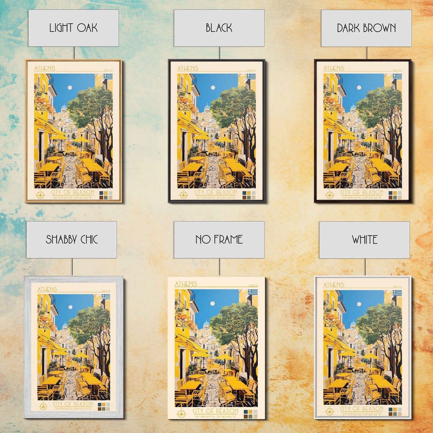 Athens Greece Travel Poster Framed Canvas Print, Midcentury Modern Art, Pop Art Wall Decor, Home Decor, Vacation Gift, Living Room Art - mosswell.us