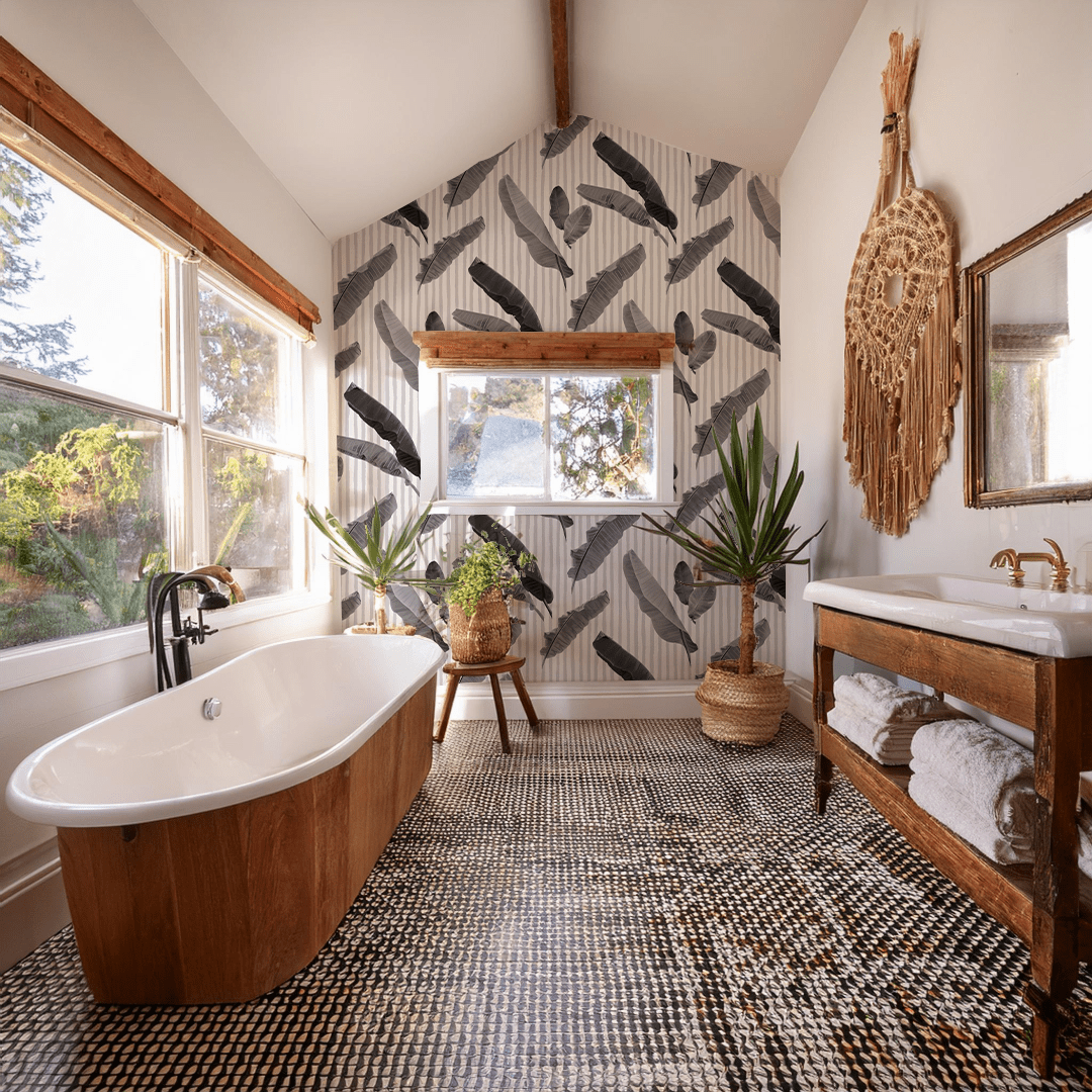 Banana Cabana Wallpaper, black and white - mosswell.us