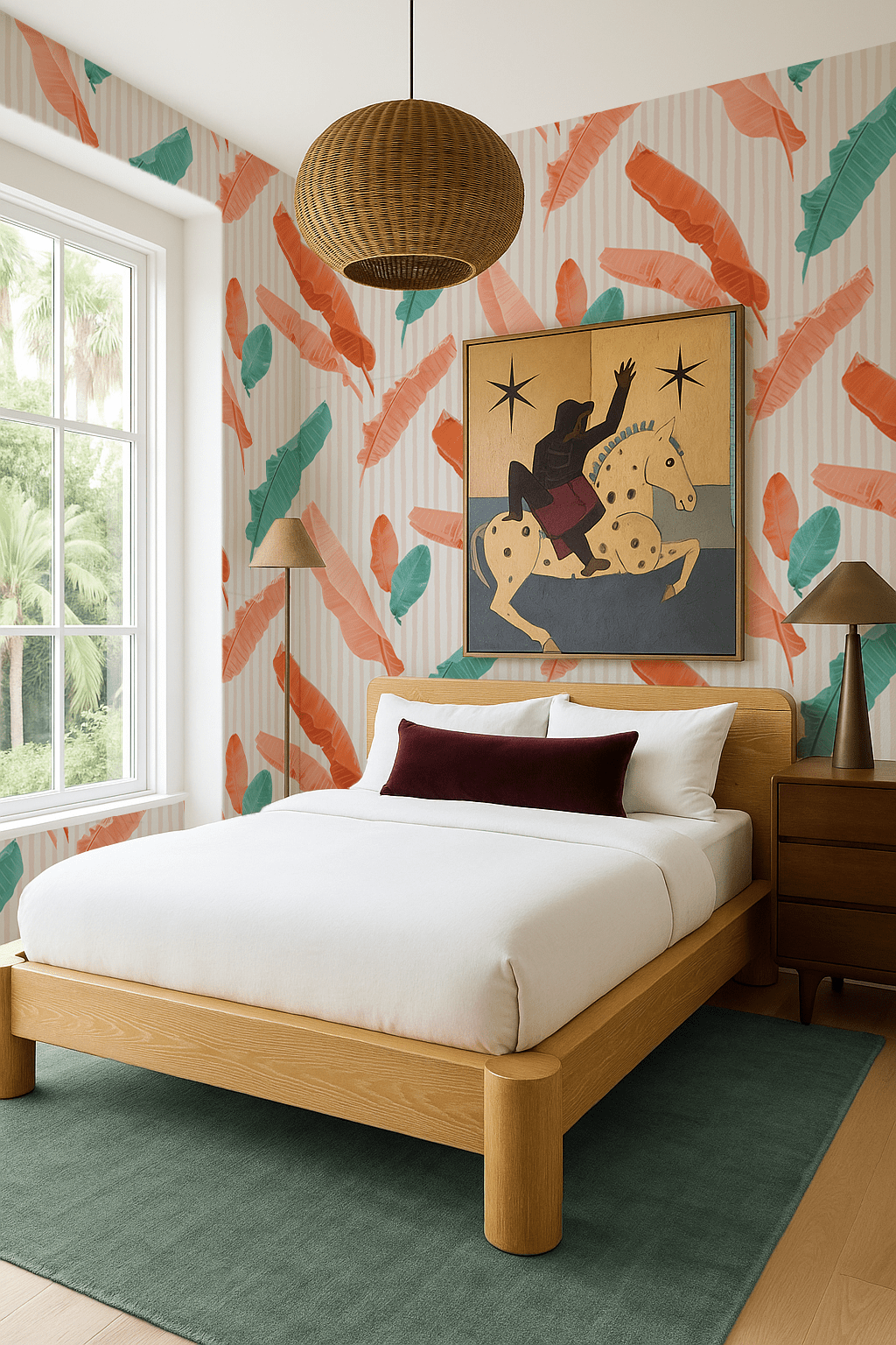 Banana Cabana Wallpaper, coral and teal - mosswell.us