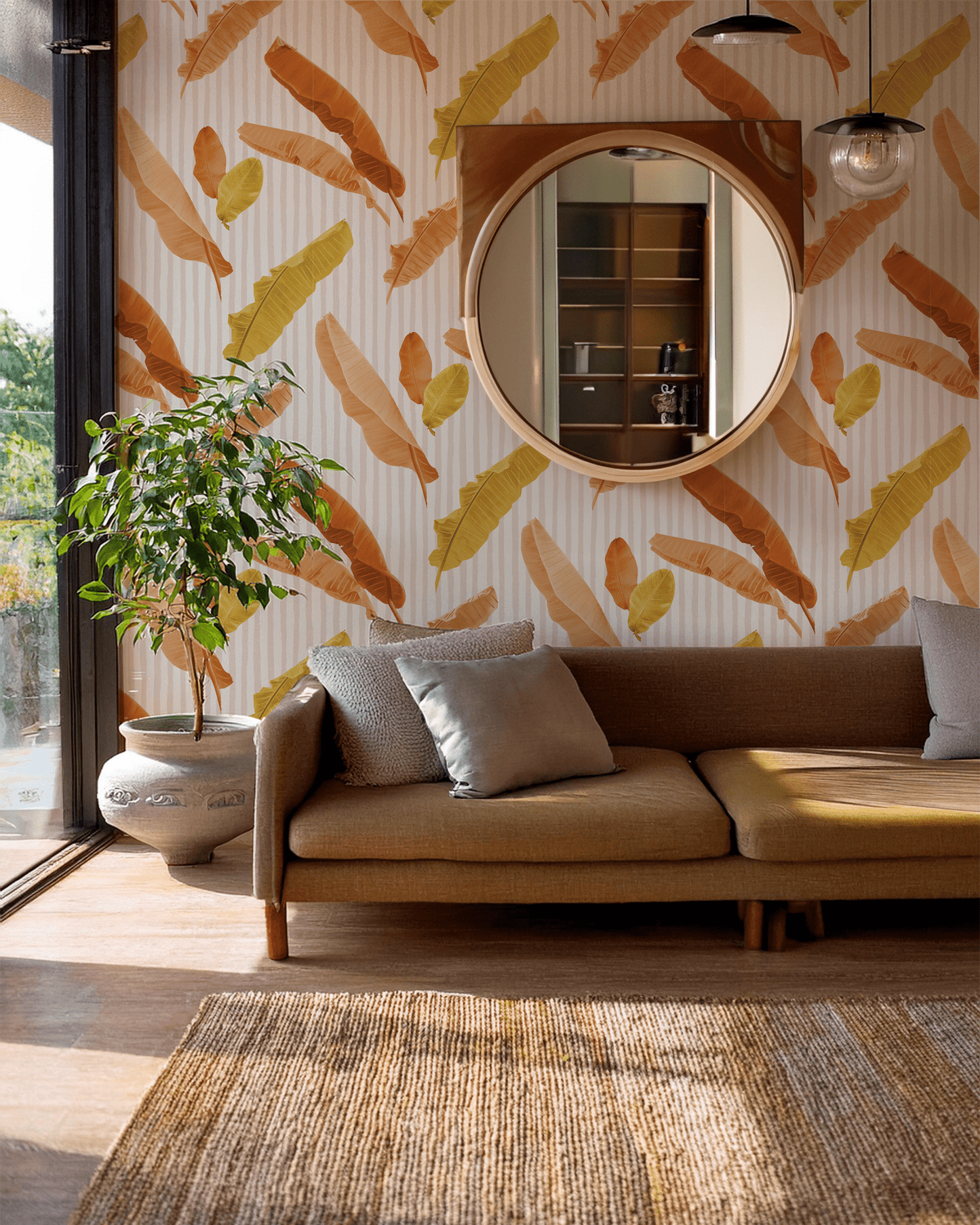 Banana Cabana Wallpaper, rust and mustard - mosswell.us