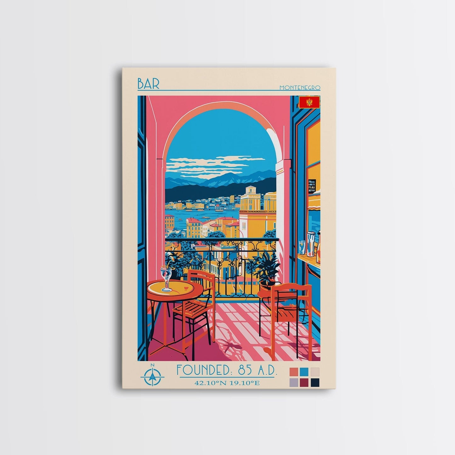 Bar Montenegro Travel Poster Framed Canvas Print, Midcentury Modern Art, Pop Art Wall Decor, Home Decor, Vacation Gift, Living Room Art - mosswell.us