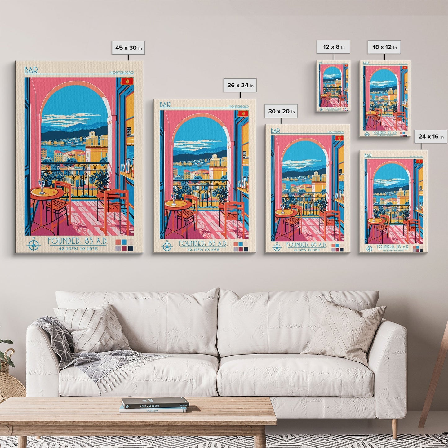 Bar Montenegro Travel Poster Framed Canvas Print, Midcentury Modern Art, Pop Art Wall Decor, Home Decor, Vacation Gift, Living Room Art - mosswell.us