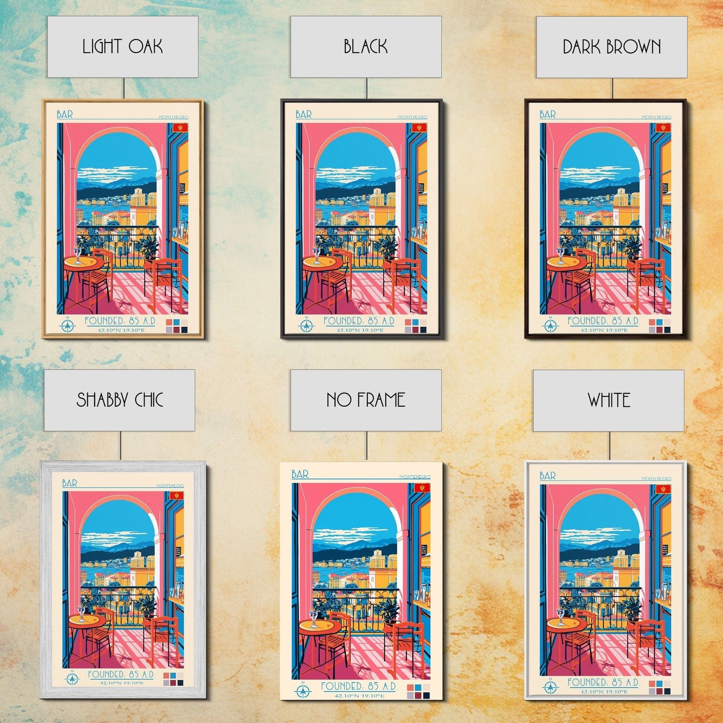 Bar Montenegro Travel Poster Framed Canvas Print, Midcentury Modern Art, Pop Art Wall Decor, Home Decor, Vacation Gift, Living Room Art - mosswell.us