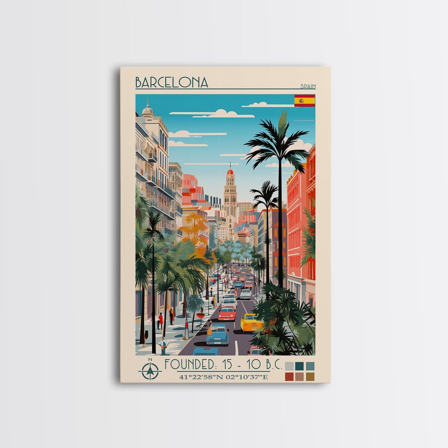 Barcelona Spain Travel Poster Framed Canvas Print, Midcentury Modern Art, Pop Art Wall Decor, Home Decor, Vacation Gift, Living Room Art - mosswell.us