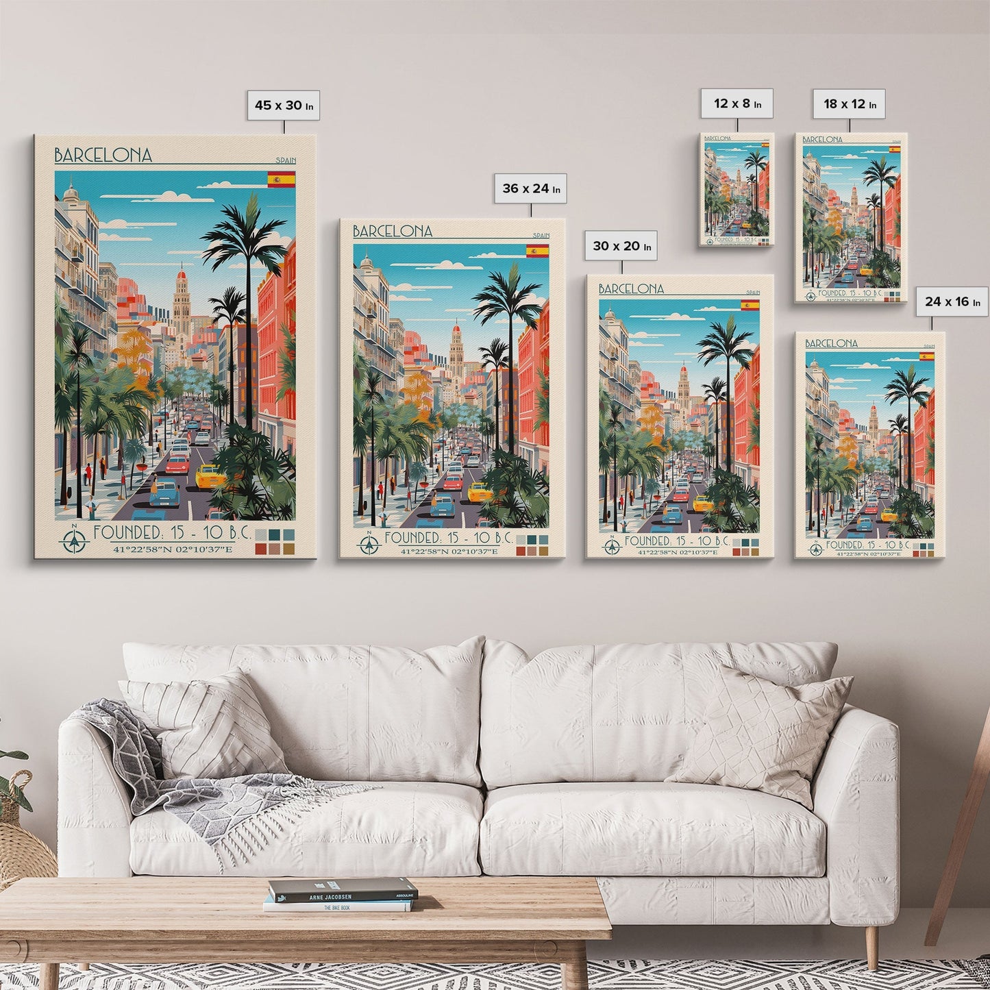 Barcelona Spain Travel Poster Framed Canvas Print, Midcentury Modern Art, Pop Art Wall Decor, Home Decor, Vacation Gift, Living Room Art - mosswell.us