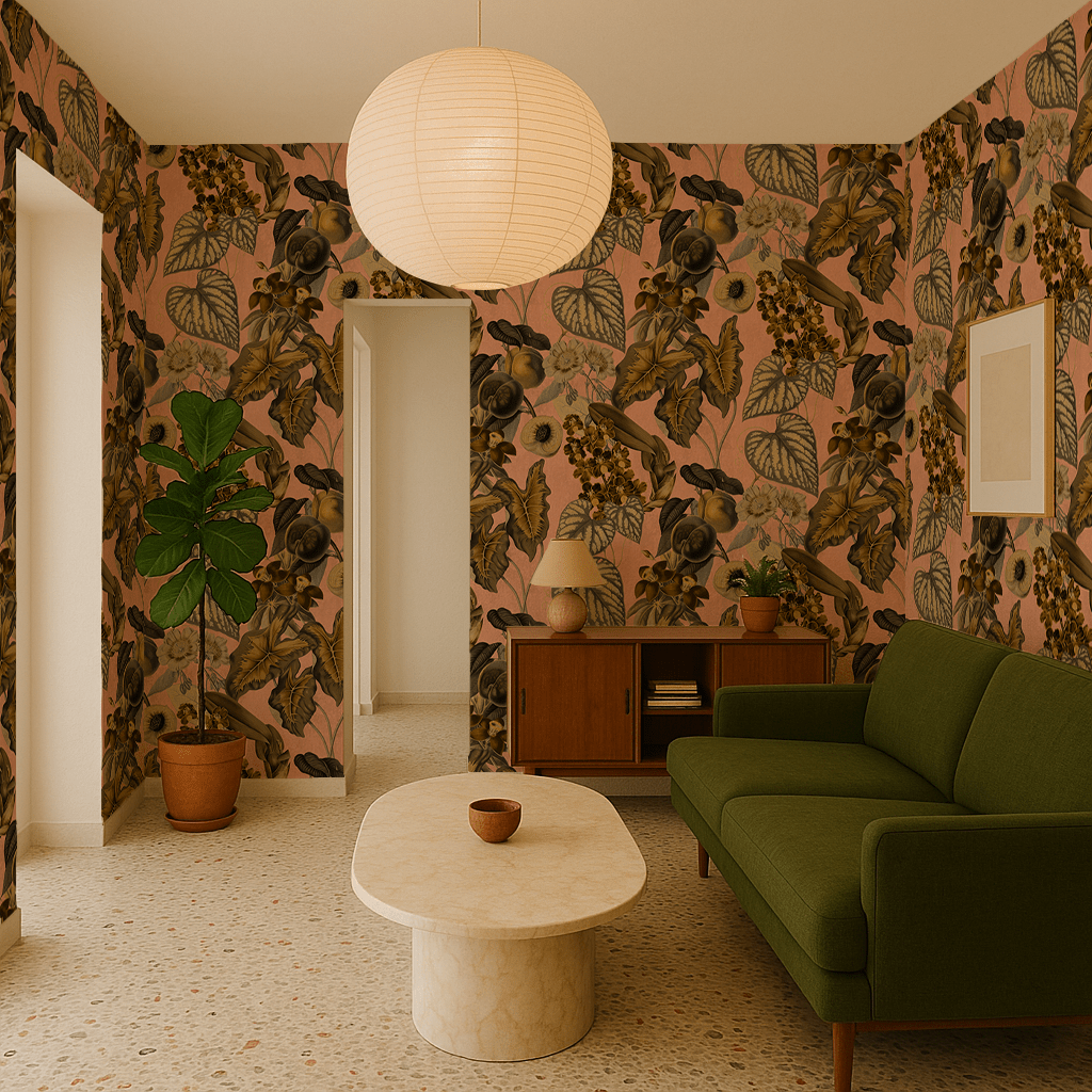 Cali Tropicale Wallpaper, peach and yellow - mosswell.us