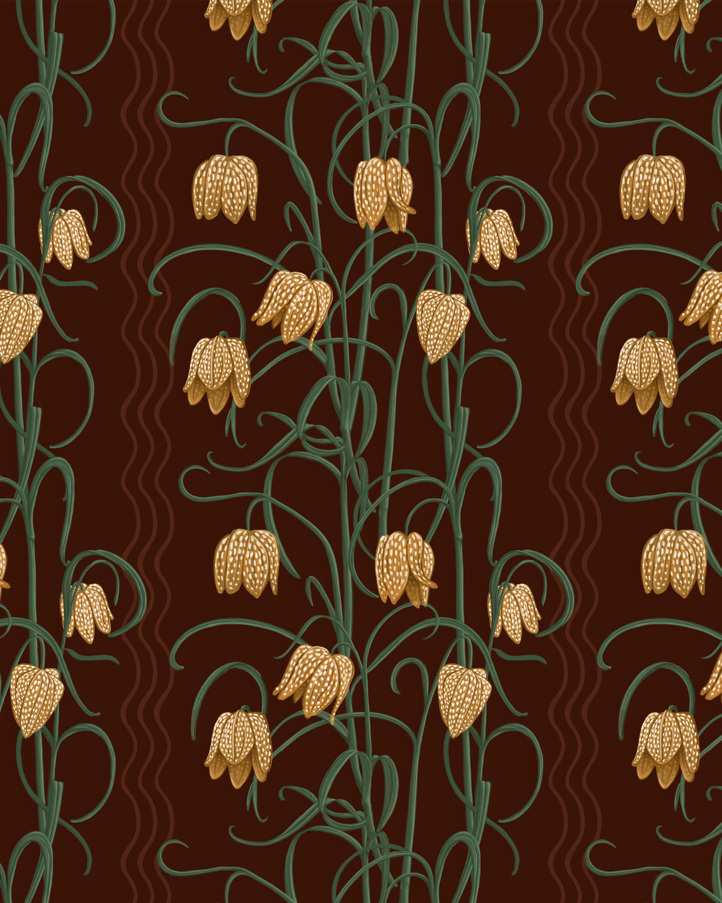 Campanas Wallpaper, chocolate and goldenrod - mosswell.us