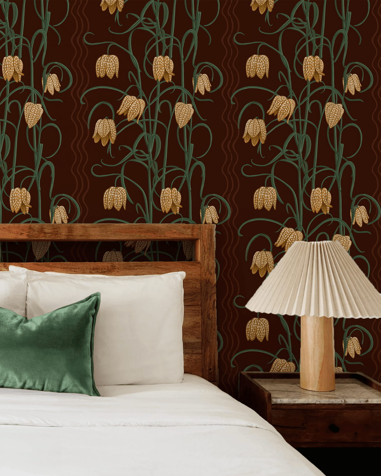 Campanas Wallpaper, chocolate and goldenrod - mosswell.us