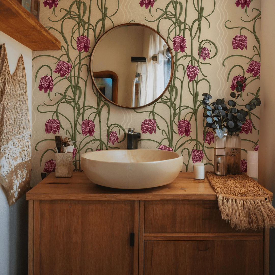 Campanas Wallpaper, tan and purple - mosswell.us