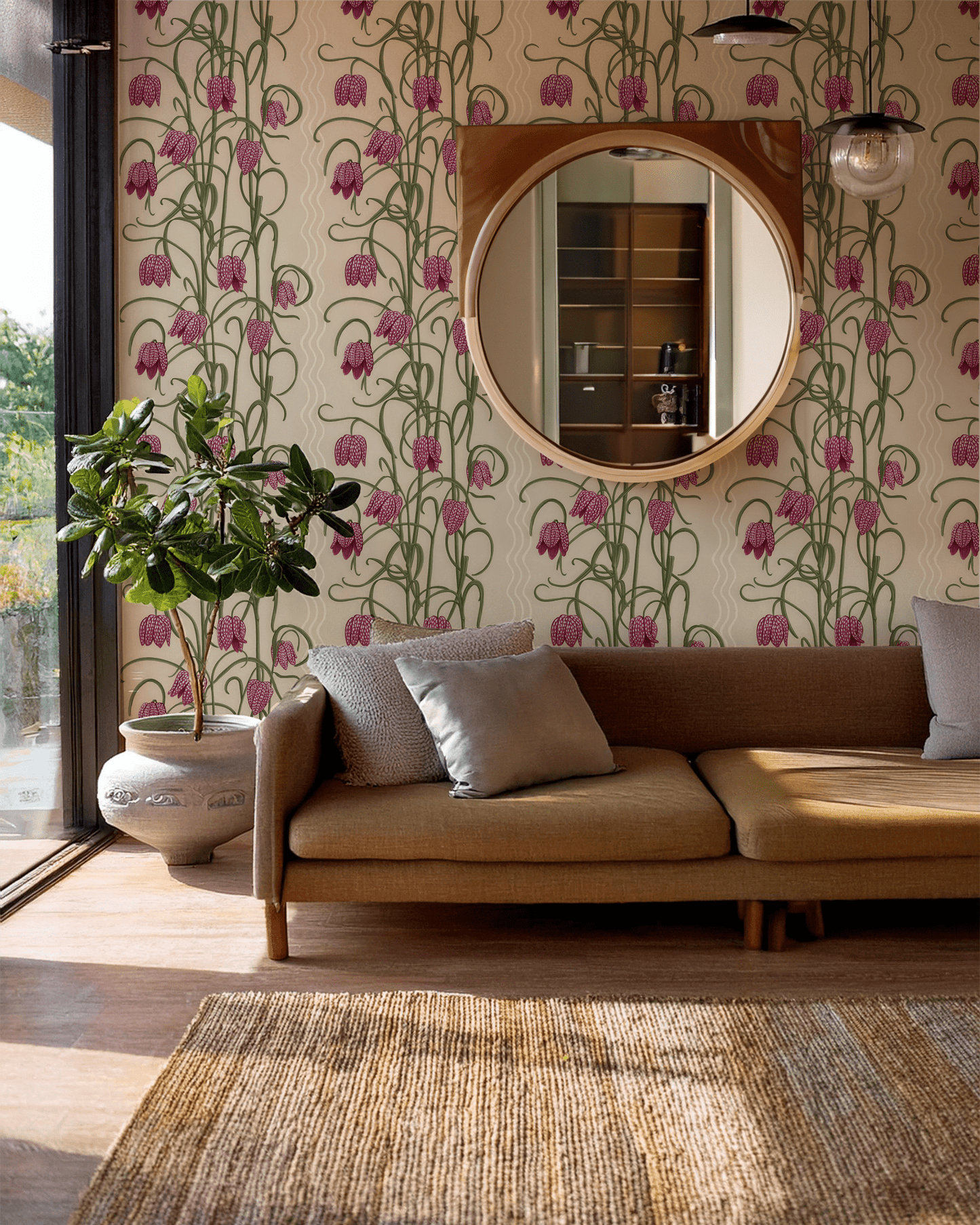 Campanas Wallpaper, tan and purple - mosswell.us