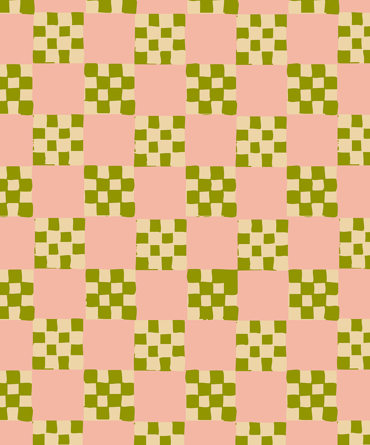 Checkered Quilt Wallpaper, pink, olive green and light beige - mosswell.us