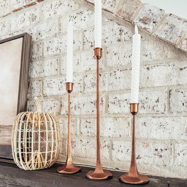 Copper Finish Cast Iron Taper Candle Holders, Set of Three - mosswell.us