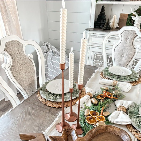 Copper Finish Cast Iron Taper Candle Holders, Set of Three - mosswell.us