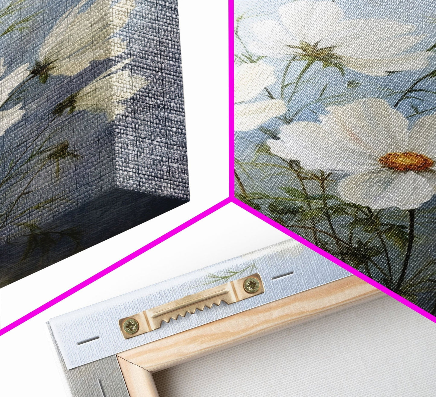 Cosmos Art Print - Framed Canvas Art - Oil Painting Poster Print - White Flowers Still Life - Small Flower Bouquet Oil Painting Wall Art - mosswell.us