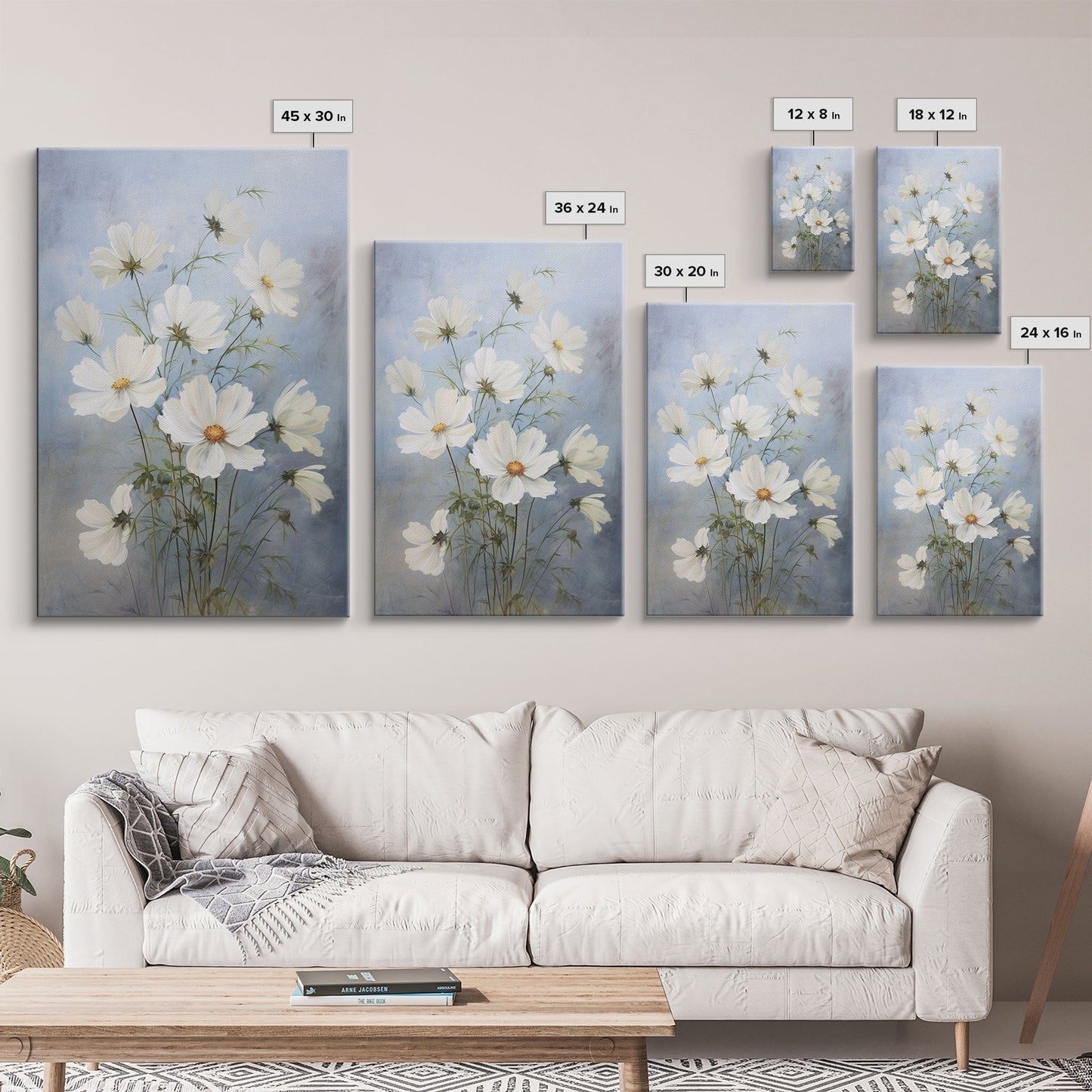 Cosmos Art Print - Framed Canvas Art - Oil Painting Poster Print - White Flowers Still Life - Small Flower Bouquet Oil Painting Wall Art - mosswell.us
