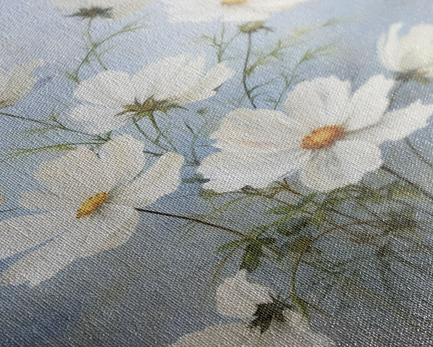 Cosmos Art Print - Framed Canvas Art - Oil Painting Poster Print - White Flowers Still Life - Small Flower Bouquet Oil Painting Wall Art - mosswell.us