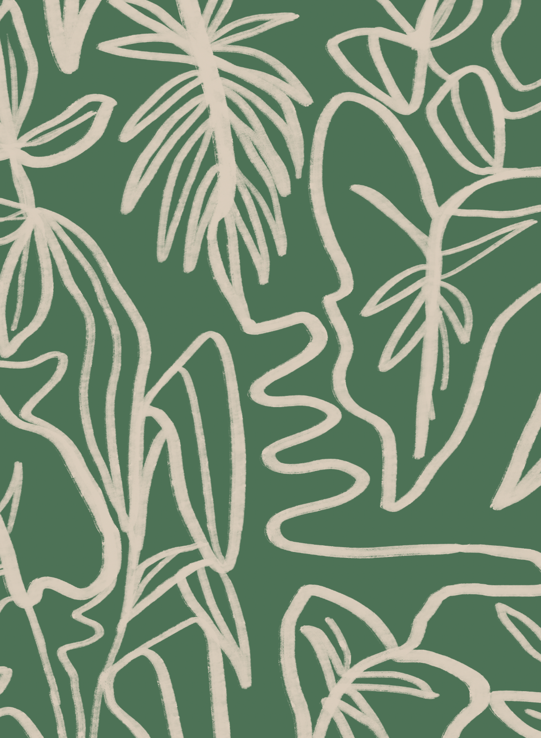 CUSTOM Ink Foliage Wallpaper - Annie Gilbert, green and neutral - mosswell.us