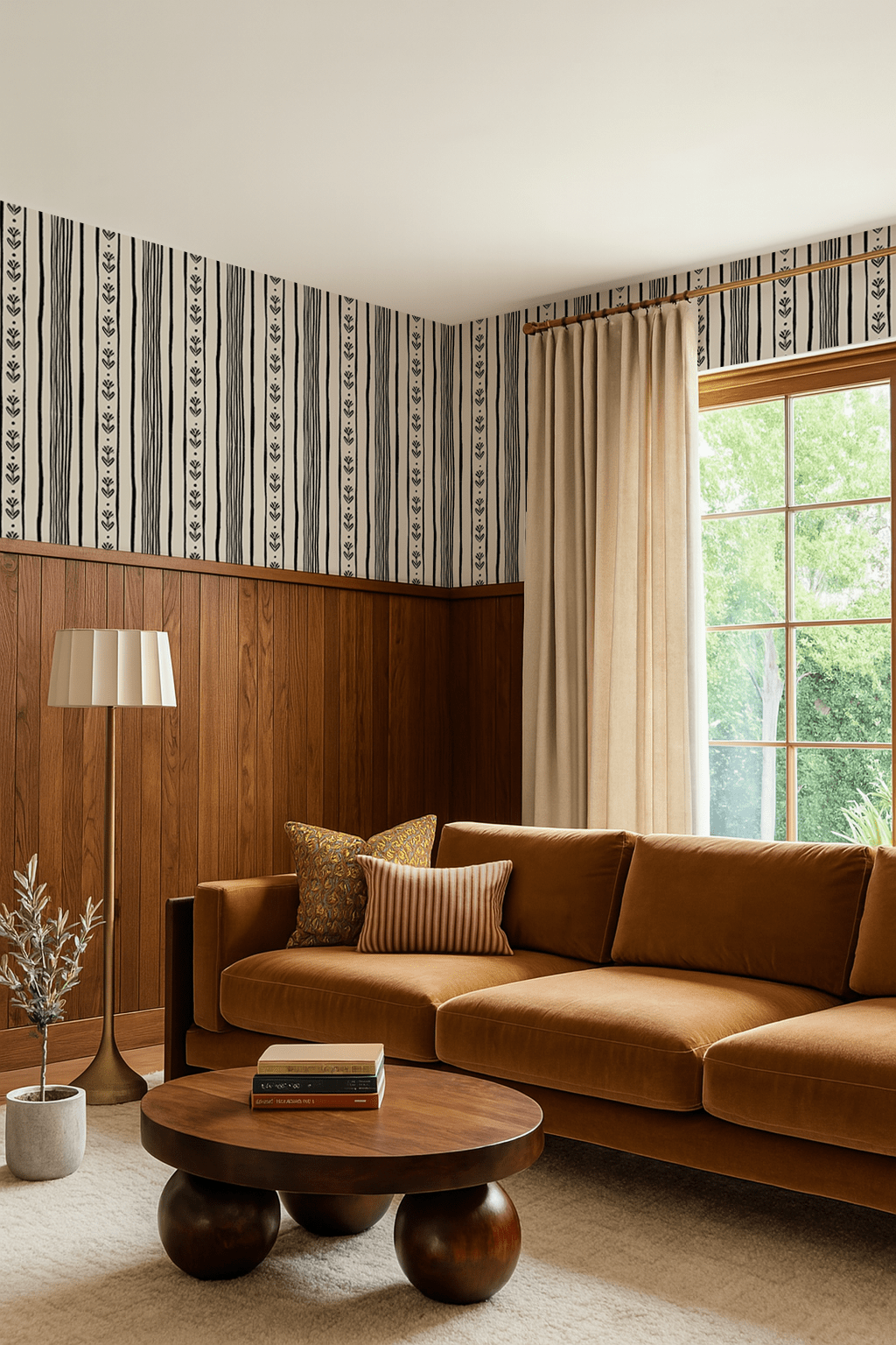 Daisy Chain Stripe Wallpaper, beige and black - mosswell.us