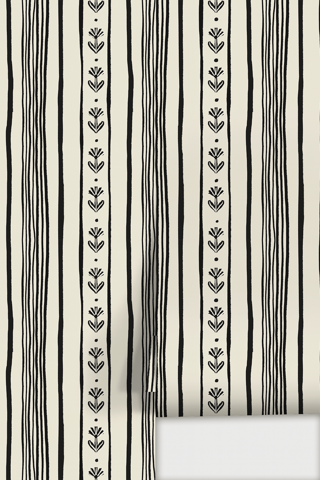 Daisy Chain Stripe Wallpaper, beige and black - mosswell.us