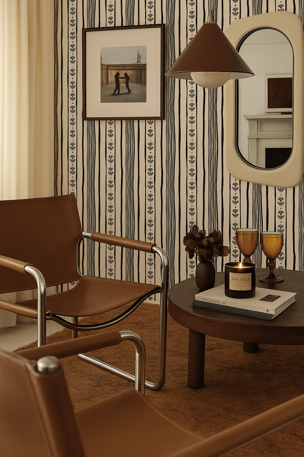 Daisy Chain Stripe Wallpaper, beige and black - mosswell.us