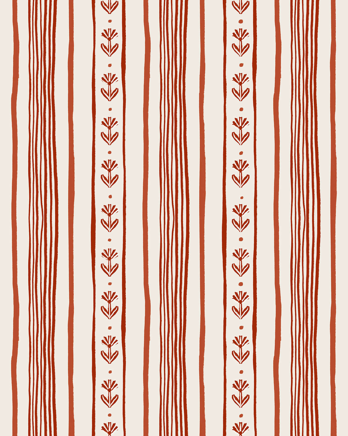 Daisy Chain Stripe Wallpaper, beige and brick red - mosswell.us