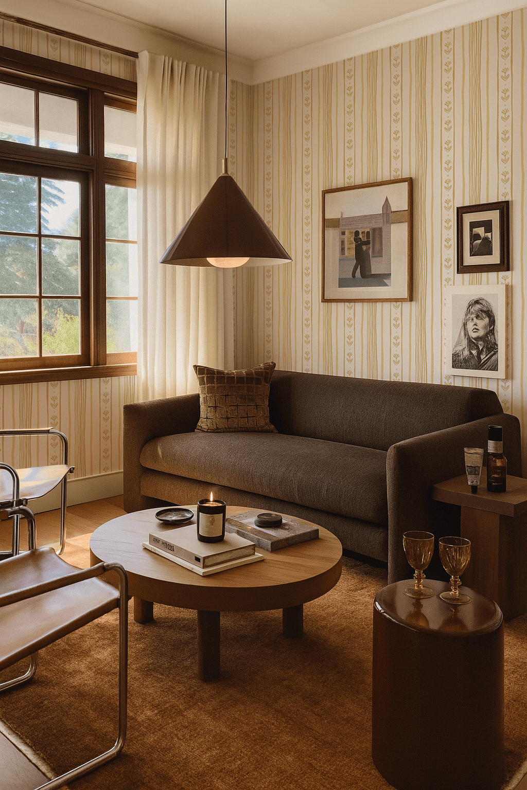 Daisy Chain Stripe Wallpaper, beige and butter yellow - mosswell.us
